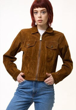 Suede Moto Jacket Women Vintage 80s Bomber Biker Jacket 5247