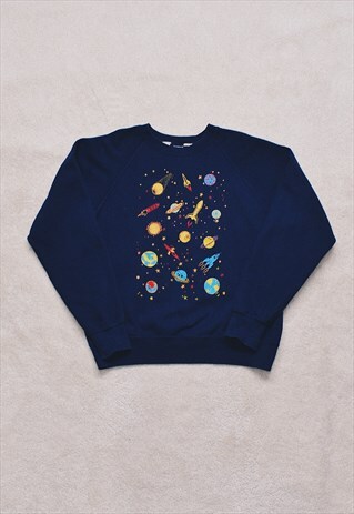VINTAGE 90S NAVY SPACE COSMOS PRINT SWEATER