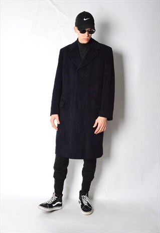 VINTAGE 60S NAVY BLUE CASHMERE WOOL BLEND WINTER COAT