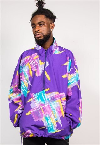 90'S VINTAGE ABSTRACT FESTIVAL PURPLE WINDBREAKER JACKET