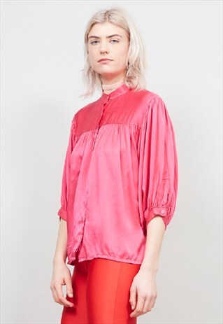 VINTAGE 80'S HOT PINK SATIN EMPIRE LINE BLOUSE