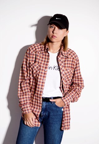 60S PLAID PATTERN BUTTERFLY COLLAR LONG SLEEVE SHIRT