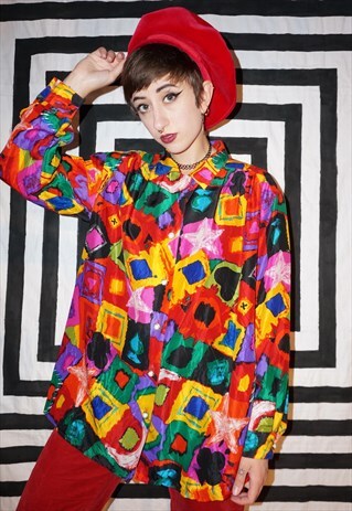 VINTAGE 80'S ABSTRACT CARD SUIT SILK SHIRT