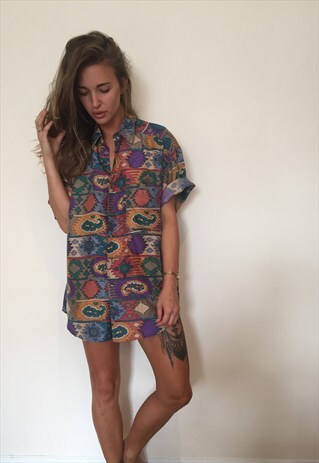 CRAZY PATTERNED VINTAGE RETRO FESTIVAL OVERSIZED SHIRTRAZY P