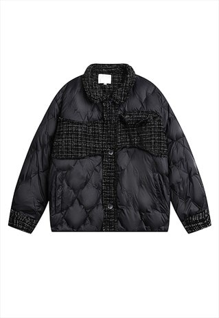 PATCHWORK BOMBER QUILTED UTILITY JACKET WINTER COAT IN BLACK