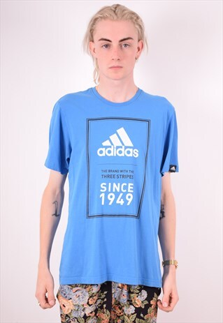 ADIDAS MENS VINTAGE T-SHIRT TOP LARGE BLUE 90S