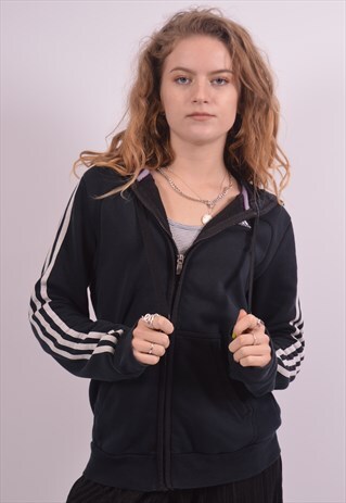 ADIDAS WOMENS VINTAGE HOODIE SWEATER MEDIUM BLACK 90S