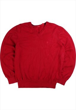 Vintage  Izod Jumper / Sweater Knitted V Neck Red Large