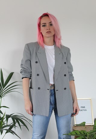 MONOCHROME HOUNDSTOOTH DOUBLE BREASTED BLAZER