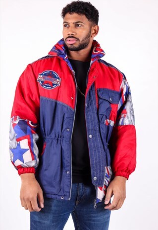 VINTAGE AMERICA PRINT PADDED JACKET AWJ240