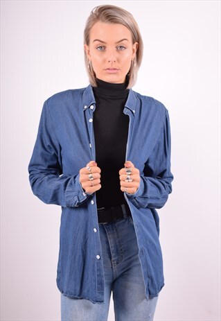 WOMENS VINTAGE SHIRT MEDIUM BLUE 90'S