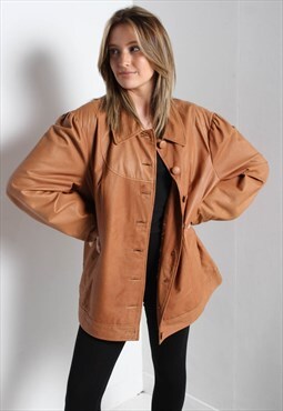 Vintage 90's Heavy Leather Jacket Brown