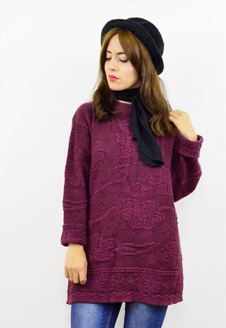 VINTAGE 90S DARK PURPLE COTTON FLORAL JUMPER