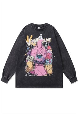 Anime t-shirt vintage wash Dragon Ball top long tee grey