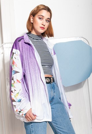 VINTAGE TRACK JACKET 90S PASTEL ABSTRACT PRINT WINDBREAKER