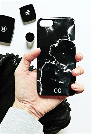 CRACKED BLACK MARBLE MONOGRAM PHONE CASE