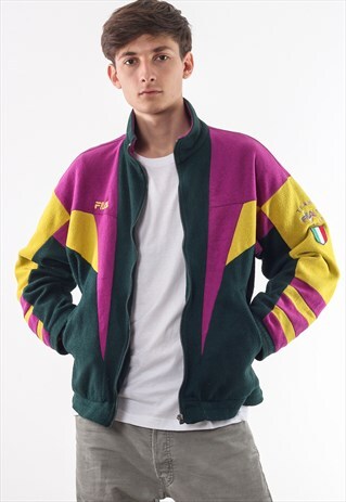 VINTAGE FILA ITALY TEAM JACKET 90S PILE PURPLE GREEN YELLOW