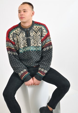 VINTAGE 90'S WARM JUMPER IN ABSTRACT PRINT