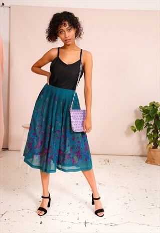 VINTAGE 70S MIDI DRESS IN TEAL FLORAL PRINT
