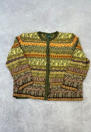 VINTAGE KNITTED CARDIGAN ABSTRACT PATTERNED KNIT SWEATER