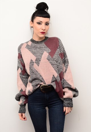 VINTAGE 90'S INDIE RETRO ABSTRACT PATTERNED SLOUCHY JUMPER