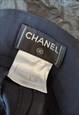 VINTAGE 90S CHANEL WIDE LEG MID RISE BLUE WOOL TROUSERS