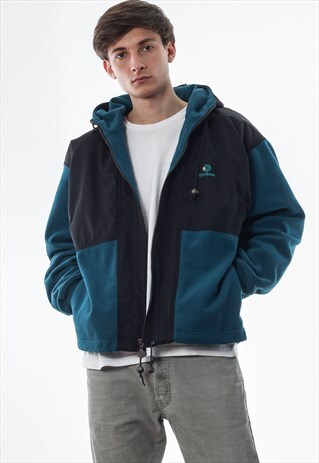 VINTAGE REEBOK FULL ZIP HOODIE JACKET 90S BLACK GREEN