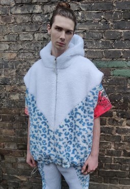 Cow fleece gilet handmade reversible animal print jacket