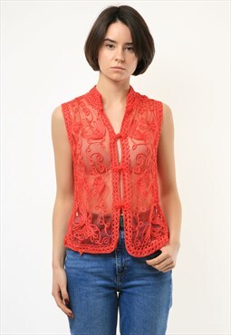 Cheongsam Lace Red Top Blouse size S Small 3838