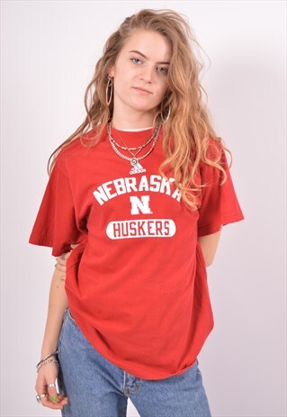 VINTAGE ADIDAS NEBRASKA HUSKERS T-SHIRT TOP RED