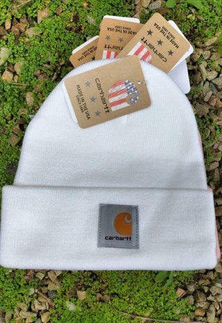New Wool Carhartt  Arctic White WIP Logo Beanie Hat