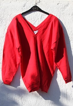 Deadstock red v neck long sweatshirt with shoulder pads