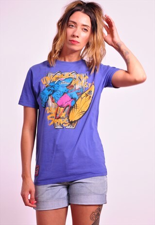 VINTAGE SURFING SHARK PRINT T-SHIRT