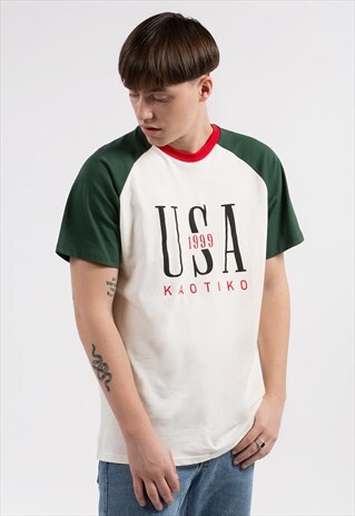 WHITE AND GREEN USA T-SHIRT