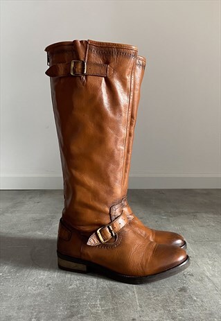 Vintage 90s BUFFALO light brown real leather biker boots