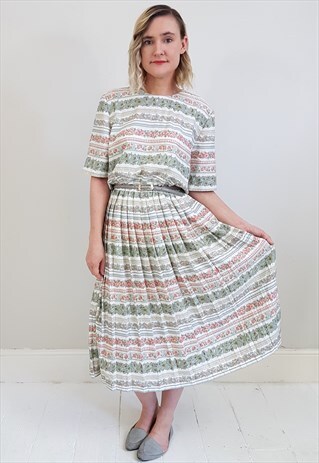 VINTAGE 80'S FLORAL PLEATED T-SHIRT DRESS