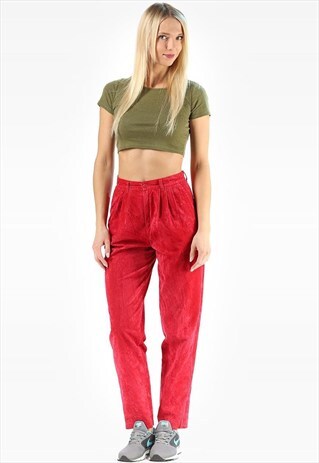 TAPERED MOM RETRO TROUSERS FAUX SUEDE