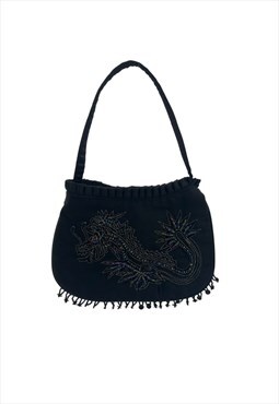 Vintage Frangi Black Satin Embellished Evening Bag