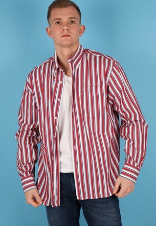 VINTAGE TOMMY HILFIGER RED STRIPE SHIRT NS160