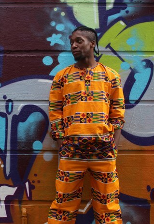 AFRICAN PRINT SHIRT - FESTIVAL TOP - ORANGE KENTE