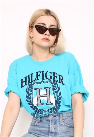 VINTAGE 90S TOMMY HILFIGER TURQUOISE TOP T-SHIRT