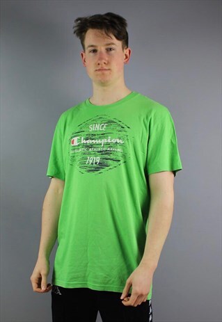 VINTAGE CHAMPION T-SHIRT IN GREEN WITH PRINTED LOGOS