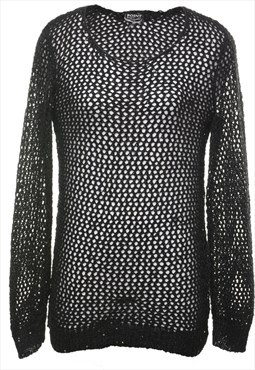 Vintage Black Sequined Crochet Jumper - M