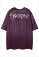 GOTHIC T-SHIRT BAT PRINT TEE ACID WASH PUNK TOP IN PURPLE