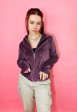 Vintage 90s Y2K Purple Velour Zip Up Velvet Hoodie