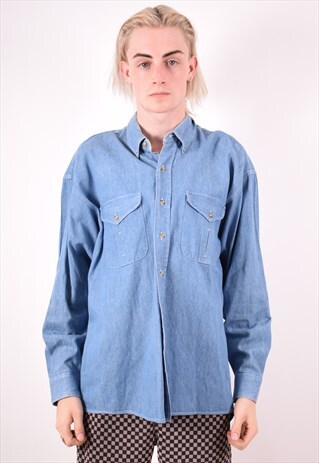 MENS VINTAGE DENIM SHIRT LARGE BLUE 90S