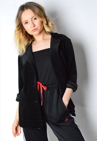 VINTAGE 80S BLACK VELVET GOLD STRIPED BLAZER