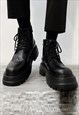 HIGH PLATFORM BROGUE BOOTS CHUNKY SOLE LACE SHOES IN BLACK 