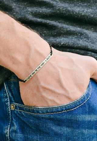BRACELET FOR MEN, SILVER I LOVE YOU TO THE MOON AND BACK