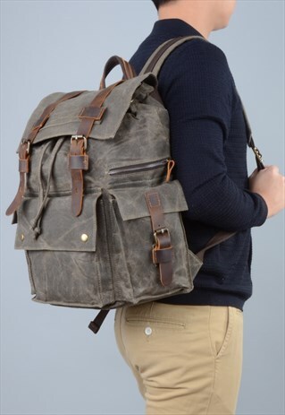 VINTAGE STYLE WAXED CANVAS BACKPACK